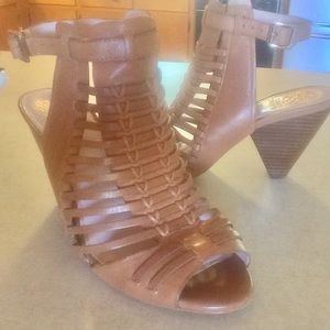 Vince Camuto Tan Leather Stacked Effel Sandal